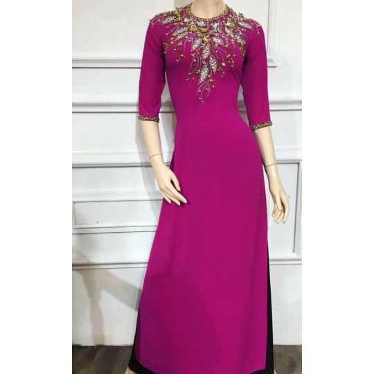 Áo dài kết cườm tay lửng